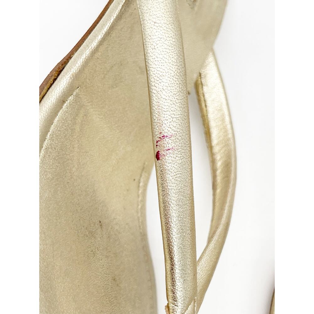 Manolo Blahnik Vintage Paterno Gold Leather Thong Kitten Heel Sandals IT 36.5 - Picture 7 of 12